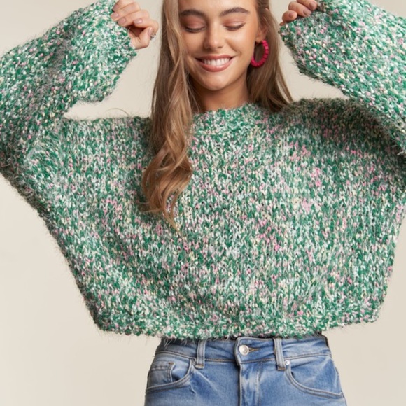 MULTI COLOR POPCORN TEXTURED SWEATER TOP - Picture 2 of 3